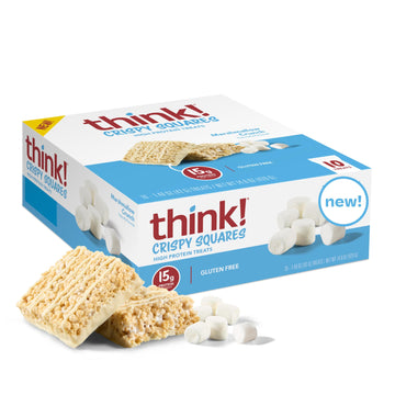 think! High Protein Crispy Squares Marshmallow Crunch Treats, 10 Count Pack