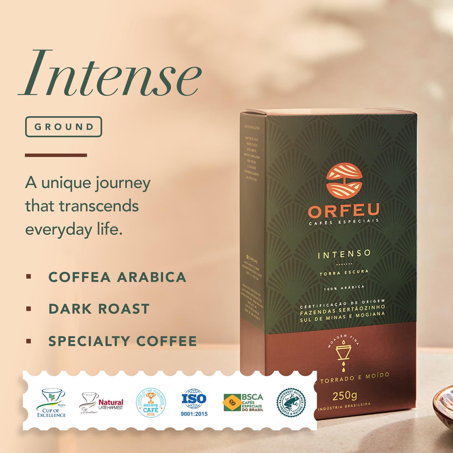 ORFEU - Special Coffee Intense - 100% Arabica Coffee, Dark Roast, Ground & Roasted, Aroma of Toasted Caramel & Fruit Jam, Low Ac
