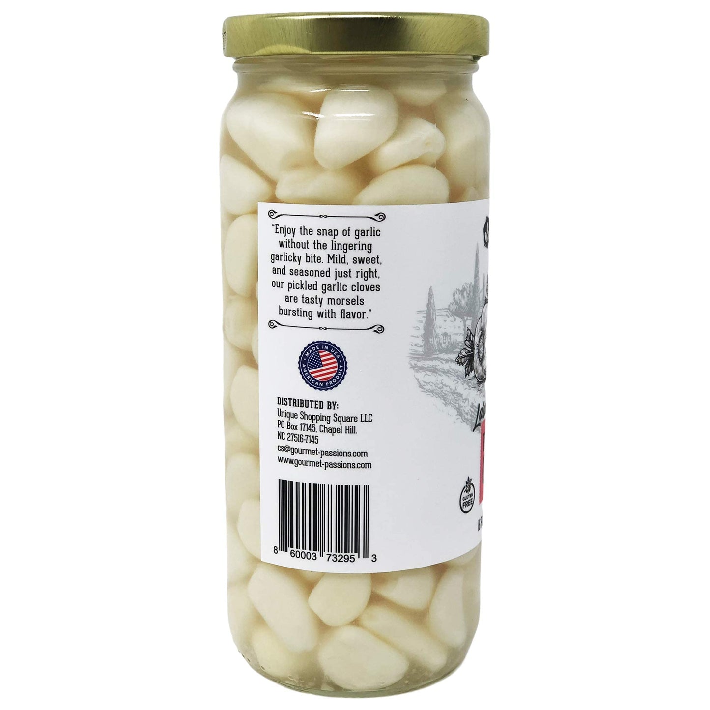 Laras Gourmet Passions Pickled Garlic - Crunchy Cloves in Jar, 16 fl oz, White