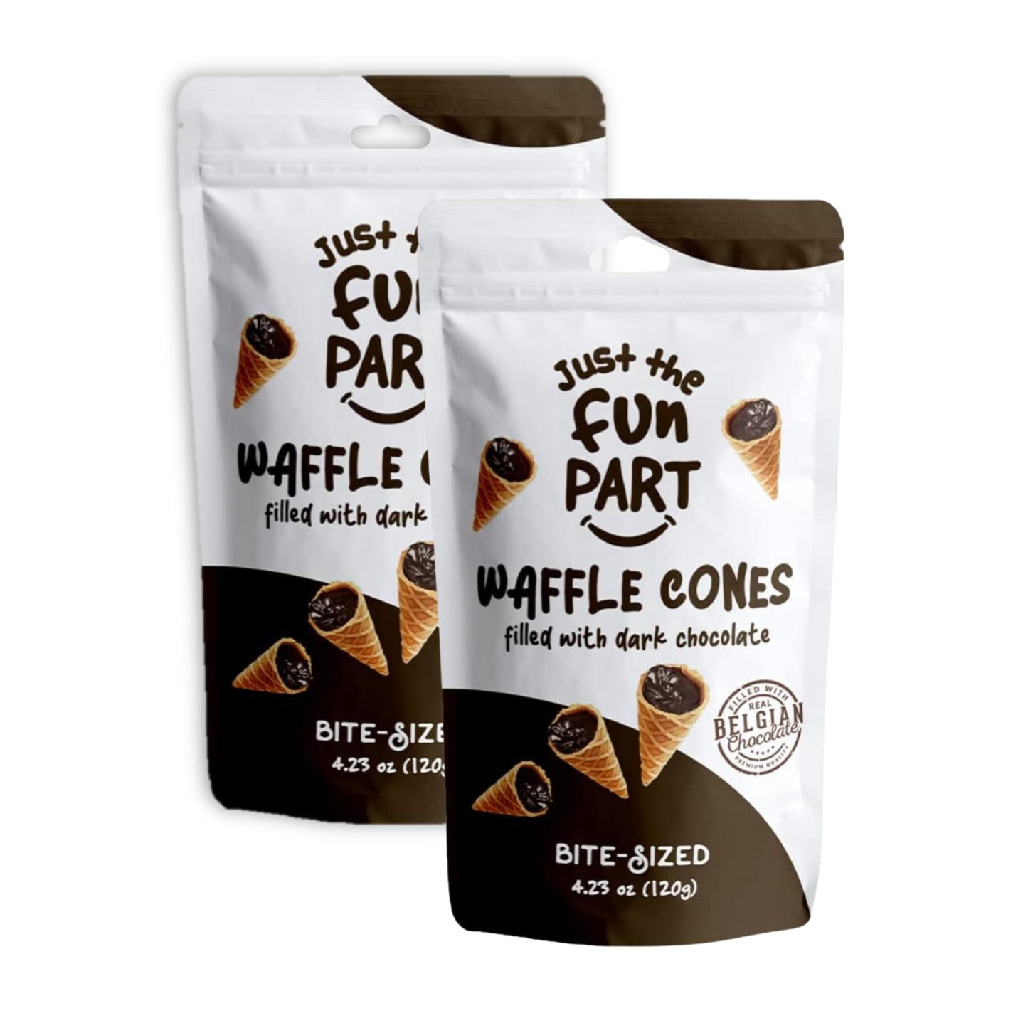 Just The Fun Part Mini Waffle Cones Filled with Belgian Dark Chocolate, 4.23 oz (Pack of 2) - Kosher Snack Treats