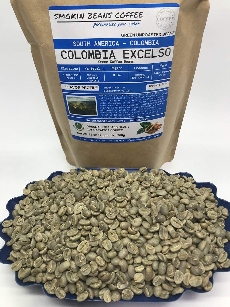 Smokin Beans 2-Pound Colombia Excelso Unroasted Green Arabica Coffee Beans, Fresh Specialty Grade, 80 Ounce