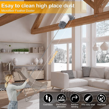 Deehyo Microfiber Duster For Cleaning Fan, High Ceiling, Blinds, Furniture, Cars , 9Pcs Extendable Feather Duster (Stainless Ste