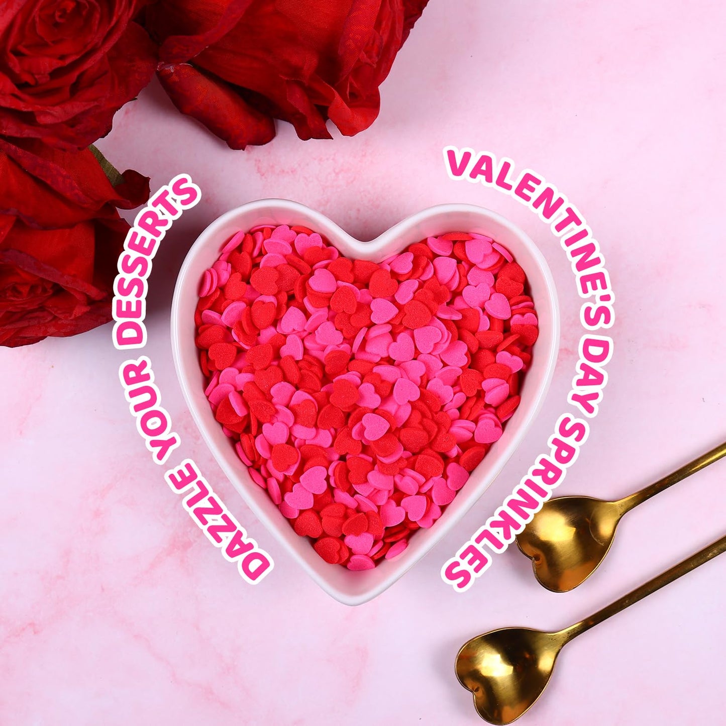 Red Pink Heart Confetti Sprinkles For Cake Decorating, 3.52Oz Edible Valentine Sprinkles Bulk For Cupcake Toppers Baking Cookie