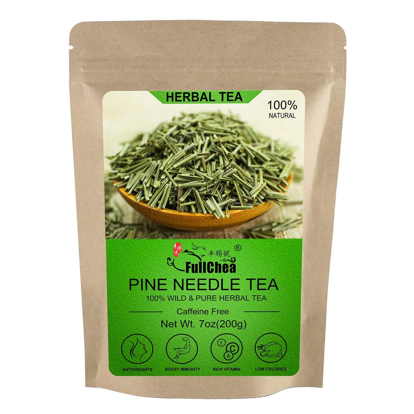 FullChea Dried Pine Needle Tea - Premium Red Pine Needles - Caffeine-Free Herbal Tea - 7oz - Green