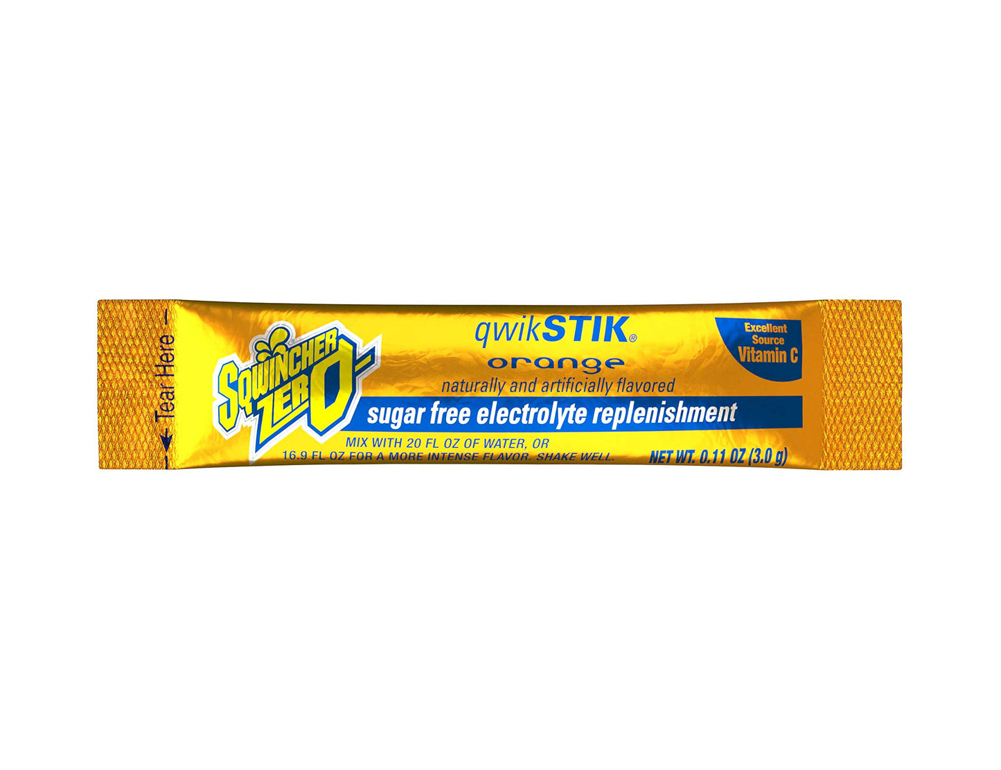 Sqwincher Zero Qwik Stik, Sugar Free, Low Calorie, Low Sodium Electrolyte Powder Hydration Drink Mix, Orange, .11 0Z Packet (Pack Of 50)