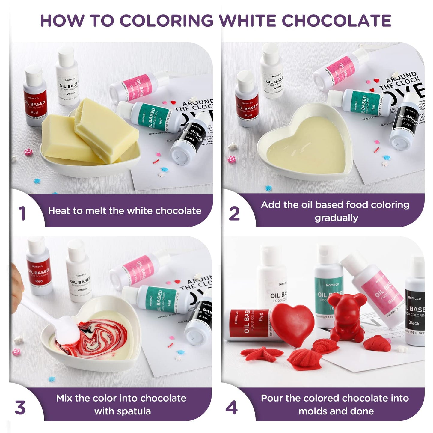 Oil Based Food Coloring For Chocolate - Nomeca 30 Milliliters Upgraded Purple Oil Food Color For Baking Cake Decorating, Edible Food Dye For Candy Melts Cookies Easter Egg Icing Fondant Meringues