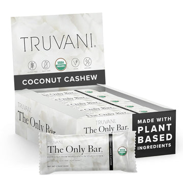 Truvani Plant Based Snack Bar | Coconut Cashew 12 Pack | 5g Protein | USDA Organic and Vegan | The Only Bar | Dairy, Soy, and Gl