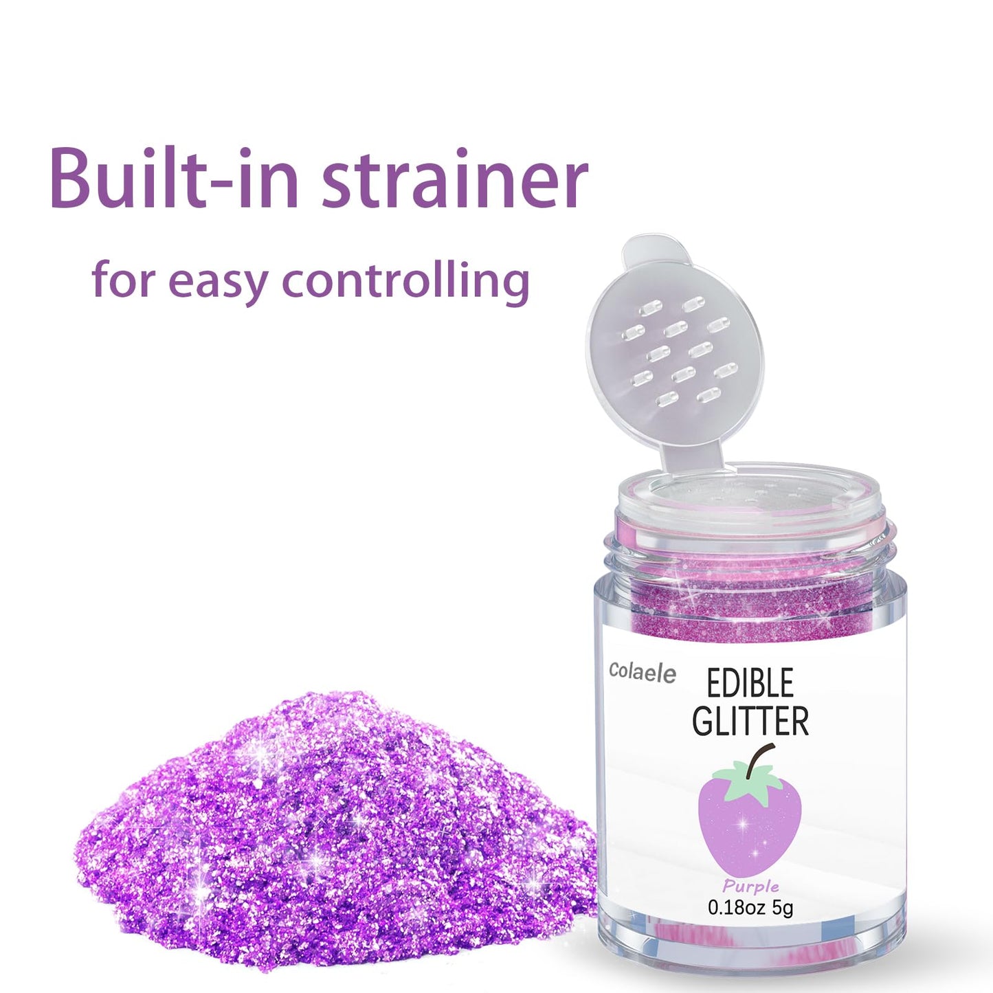 Colaele Purple Edible Glimmer Powder Glitter, Food-Grade Luster Dust, 5 grams