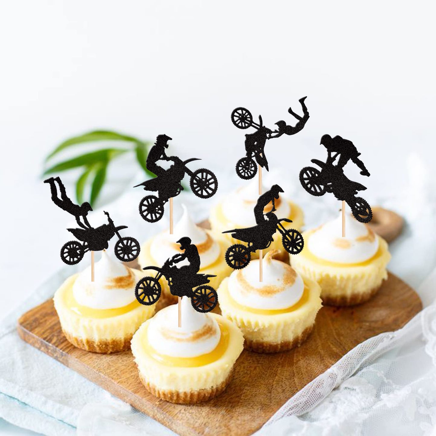 24 Pcs Motorcycle Cupcake Toppers Black Glitter Motocross Dirt Bike Party Cupcake Picks For Sports Motocross Theme Man Boy Birth