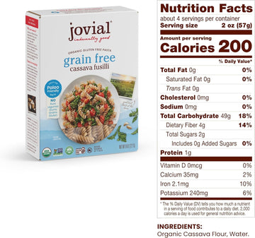 Jovial Grain-Free Cassava Fusilli - Cassava Fusilli Pasta, Paleo Friendly Pasta, Grain-Free, Certified Gluten-Free, Usda Certified Organic, Non-Gmo, High-Fiber - 8 Oz (Pack Of 6)