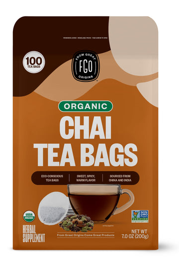 Fgo Organic Chai Tea, Eco-Conscious Tea Bags, 100 Count, Packaging May Vary (Pack Of 1)