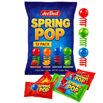 Dee Best Spring Pop Finger Sucker Lollipops - Assorted Fun Flavors, 24 Count (12 Packs of 2), Multicolor