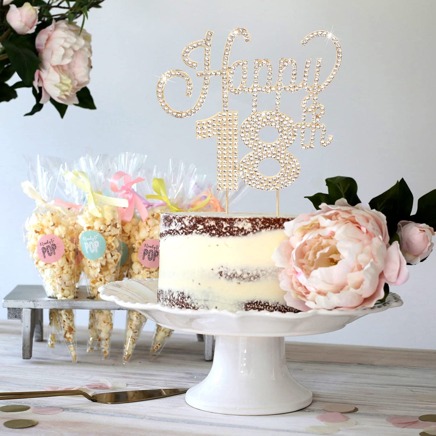 Lingteer Happy 18Th Birthday Gold Rhinestone Cake Topper - Cheers To 18Th Birthday Eighteen Years Old Party Cake Centerpieces To