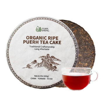 YUANSHENG Organic Ripe Pu-erh tea Cake, USDA Certified Aged Fermented Pu Erh Tea Cake, Woody Aroma, Chinese Yunnan Ancient Tree 