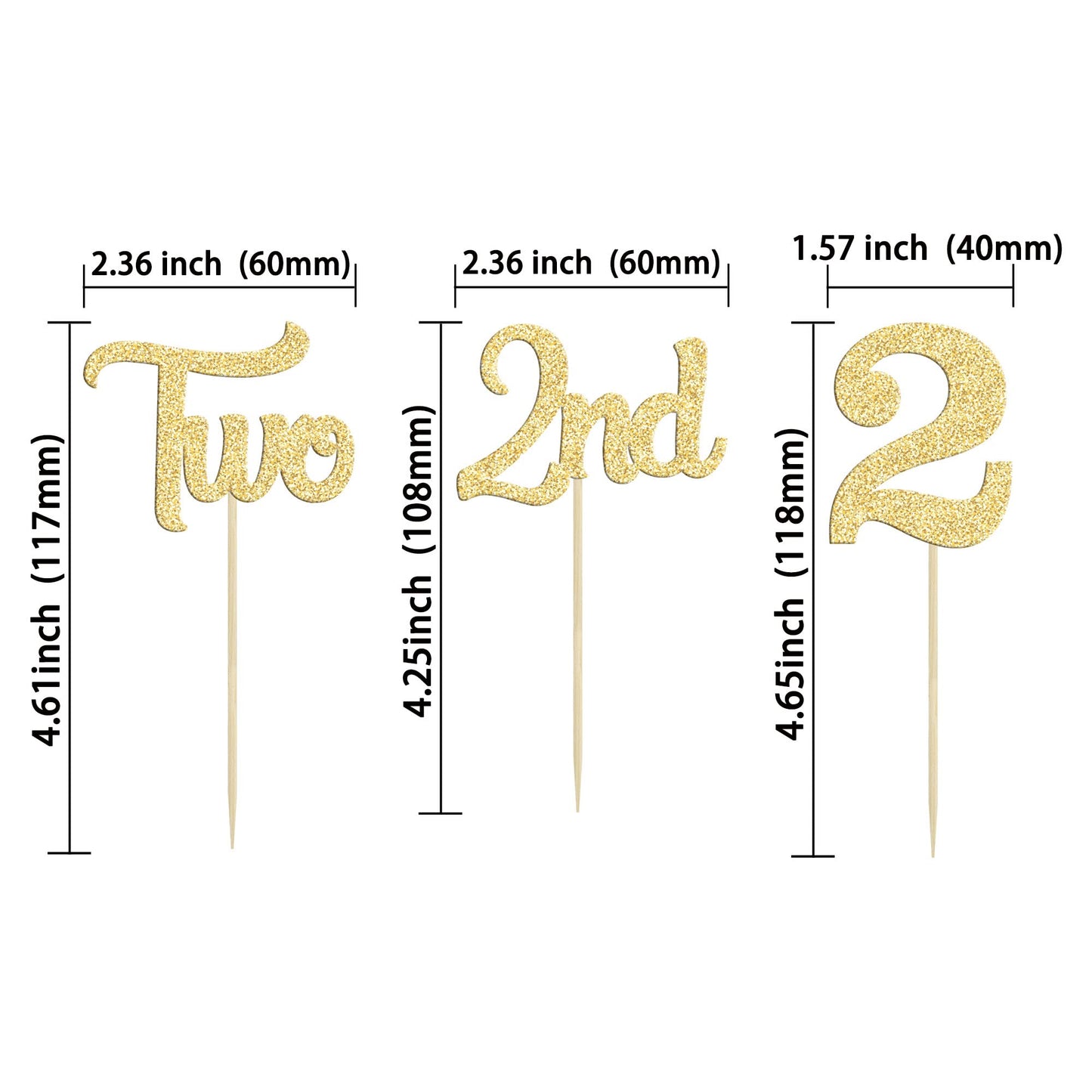 24Pcs 2Nd Birthday Cupcake Toppers Glitter Second Birthday Two Cupcake Picks For Baby Shower 2Nd Birthday Anniversary Party Cake