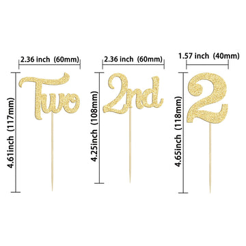 24Pcs 2Nd Birthday Cupcake Toppers Glitter Second Birthday Two Cupcake Picks For Baby Shower 2Nd Birthday Anniversary Party Cake