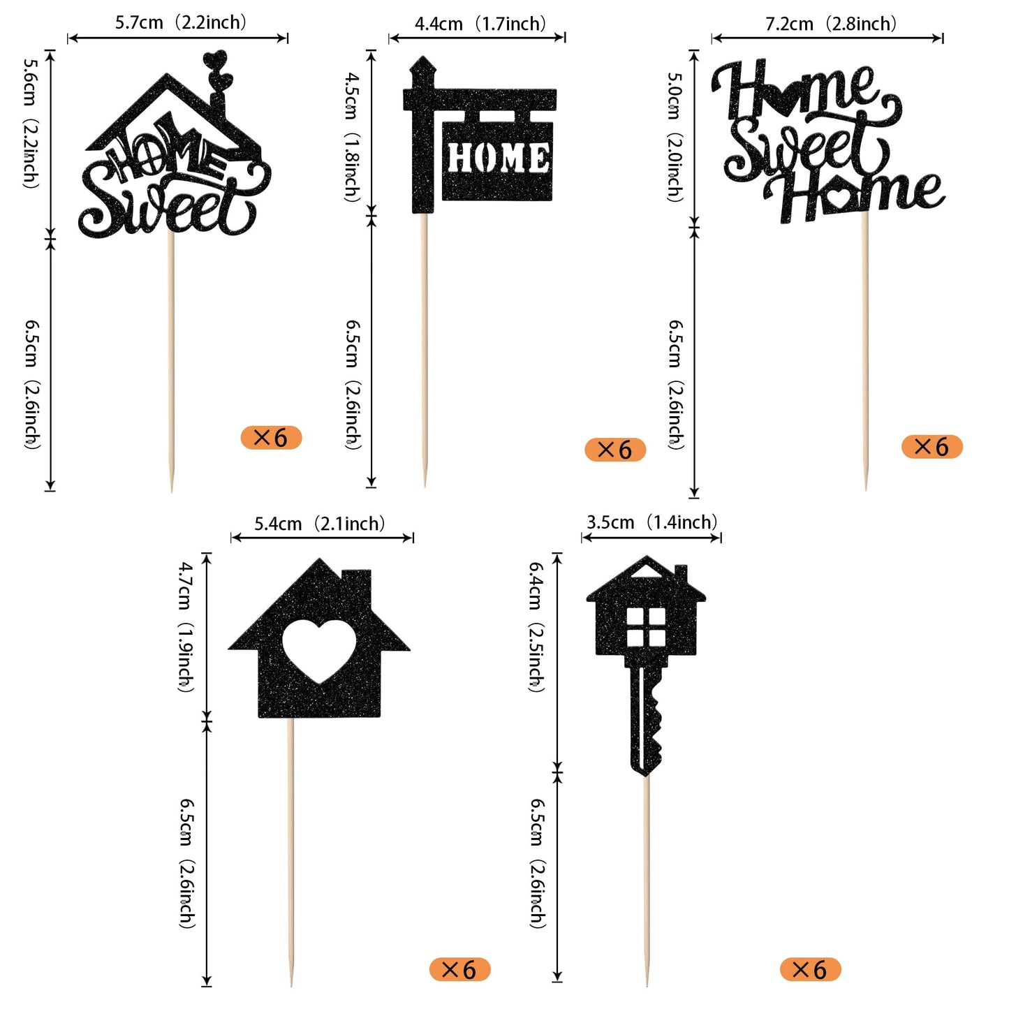 Rssta i Cupcake Toppers 30 Pack Paper Housewarming Decorations 2.8x4.6 inches Black Design 1