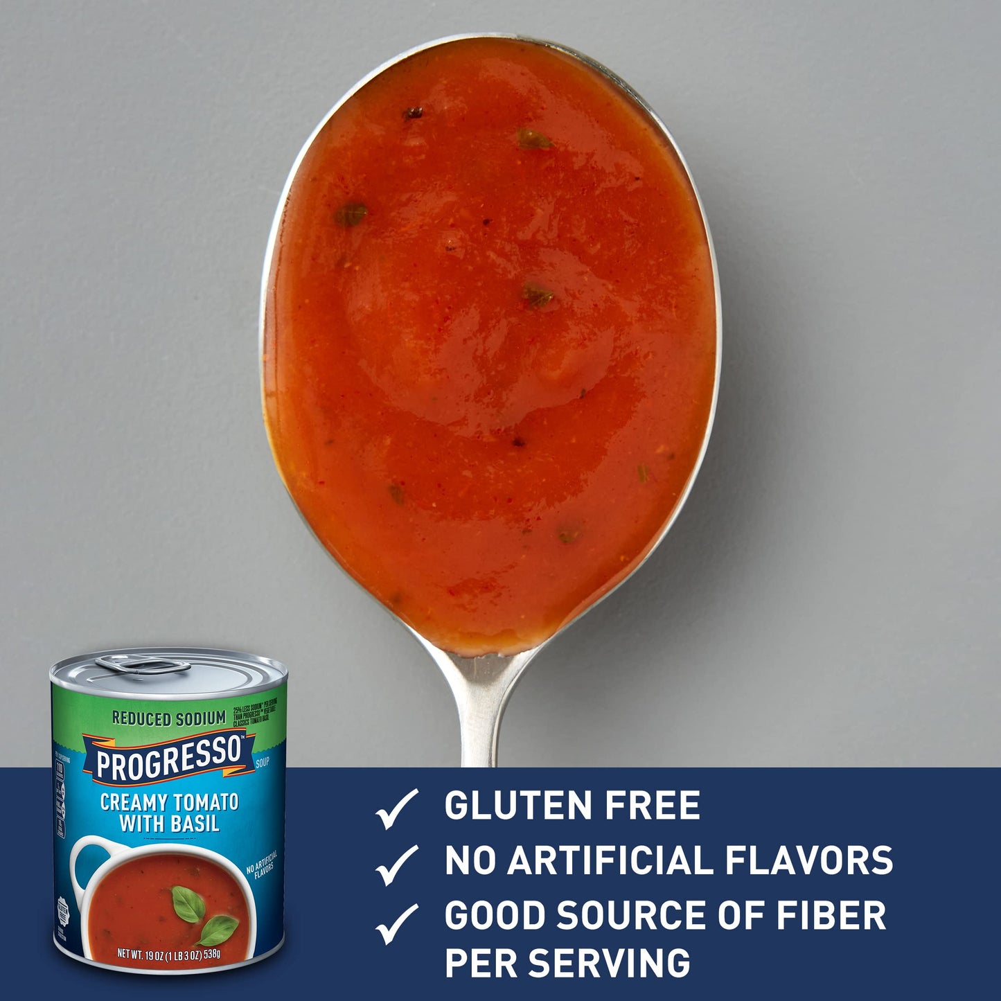 Progresso Reduced Sodium, Creamy Tomato with Basil Soup, Gluten Free, 19 oz (Pack of 12)