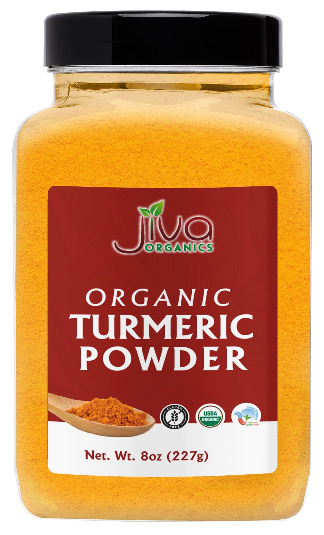Jiva Organics Organic Turmeric Powder w/Curcumin 8oz Jar - 100% Raw, Natural, Pure, Non-GMO - Lab Tested & Reports Available