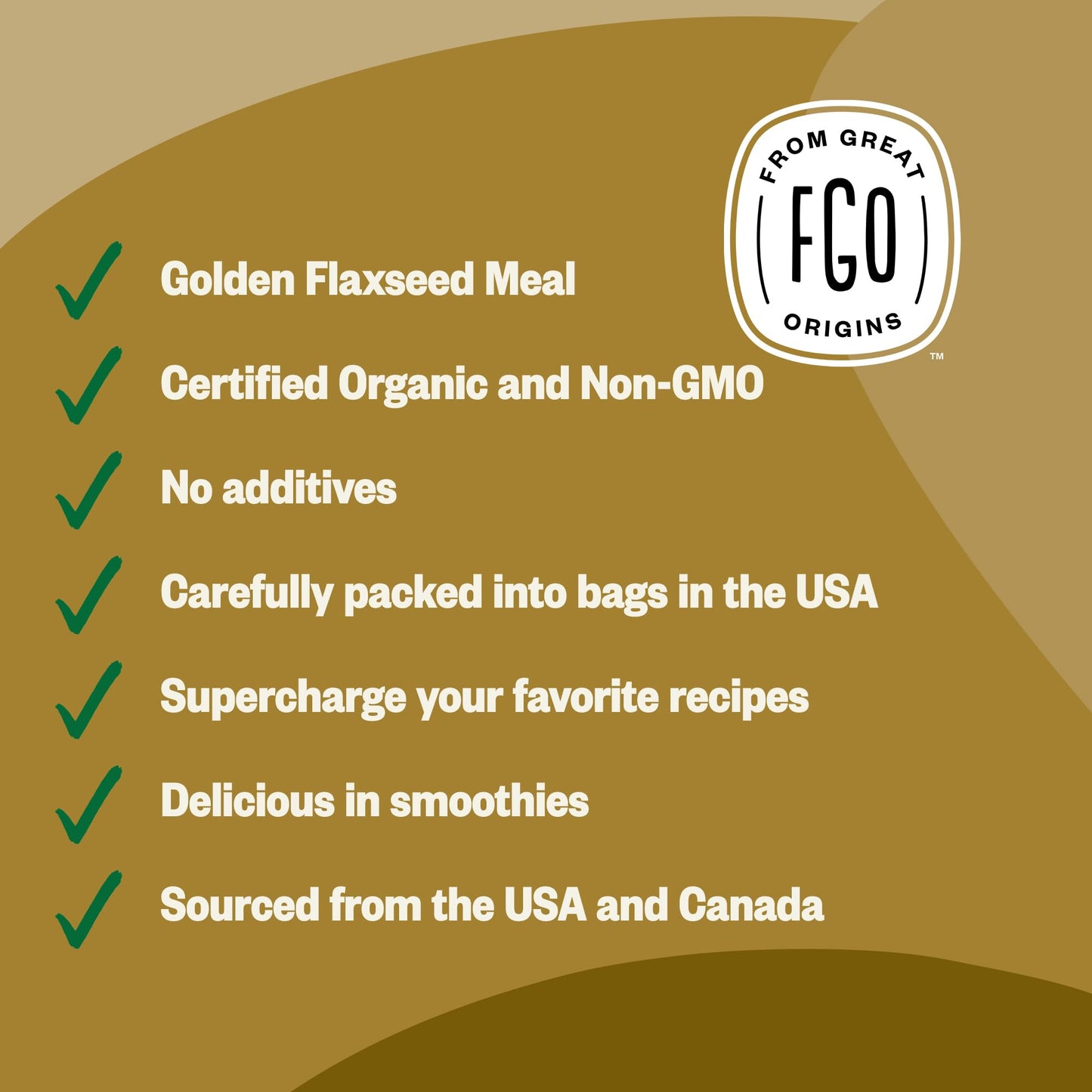 FGO Organic Ground Golden Flaxseed Meal, Cold Milled, 16oz Resealable Bag, Grown in USA
