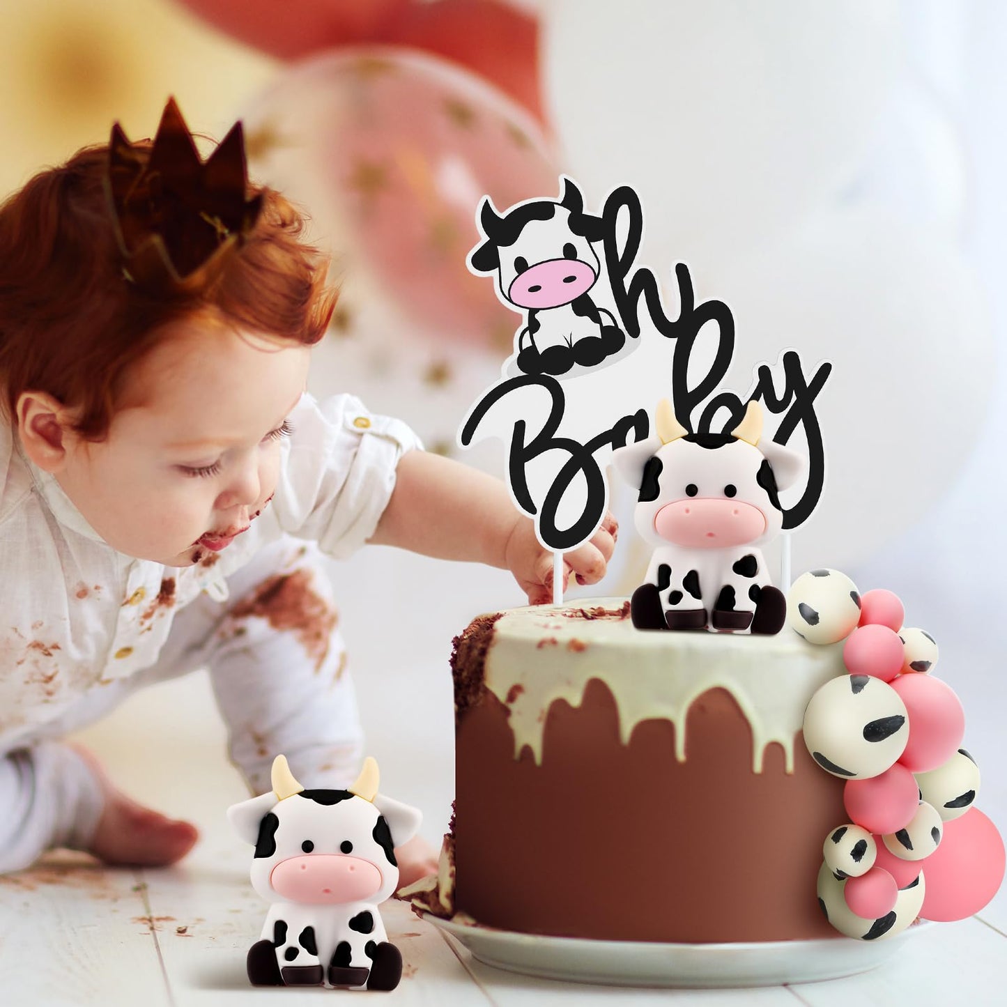 Pinkunn 13 Pcs Cow Baby Cake Topper Farm Cake Decor Cow Cake Decorations With Cow Miniature Figurines Animal Birthday Party For