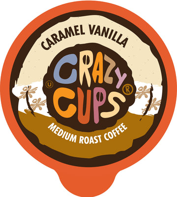 Crazy Cups Flavored Coffee Pods, Caramel Vanilla, Single Serve For Keurig K Cups Machines, Medium Roast In Recyclable Pods, 22 C