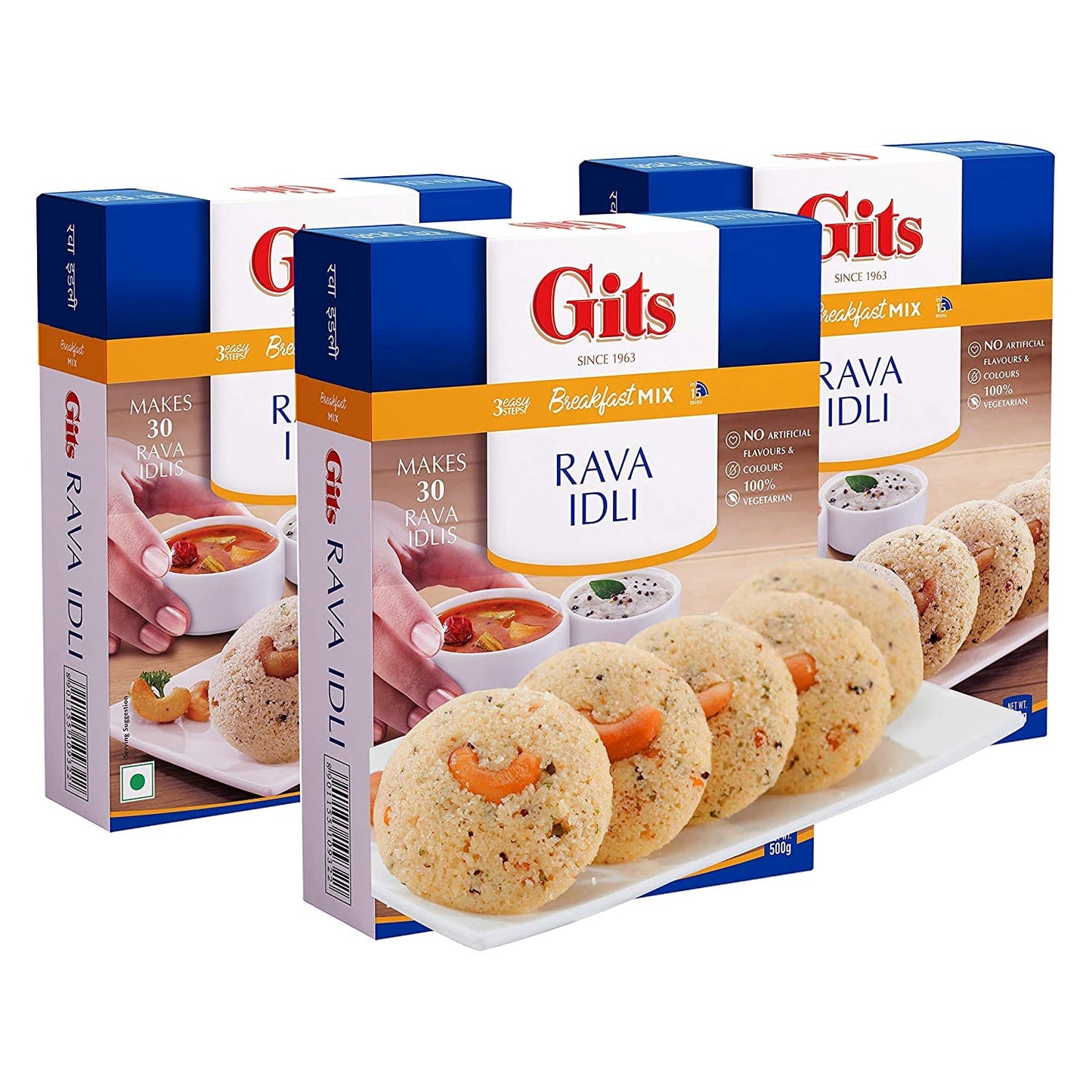Gits Instant Rava Idli Breakfast Mix 1500G (Pack Of 3, 500G Each), Pure Veg