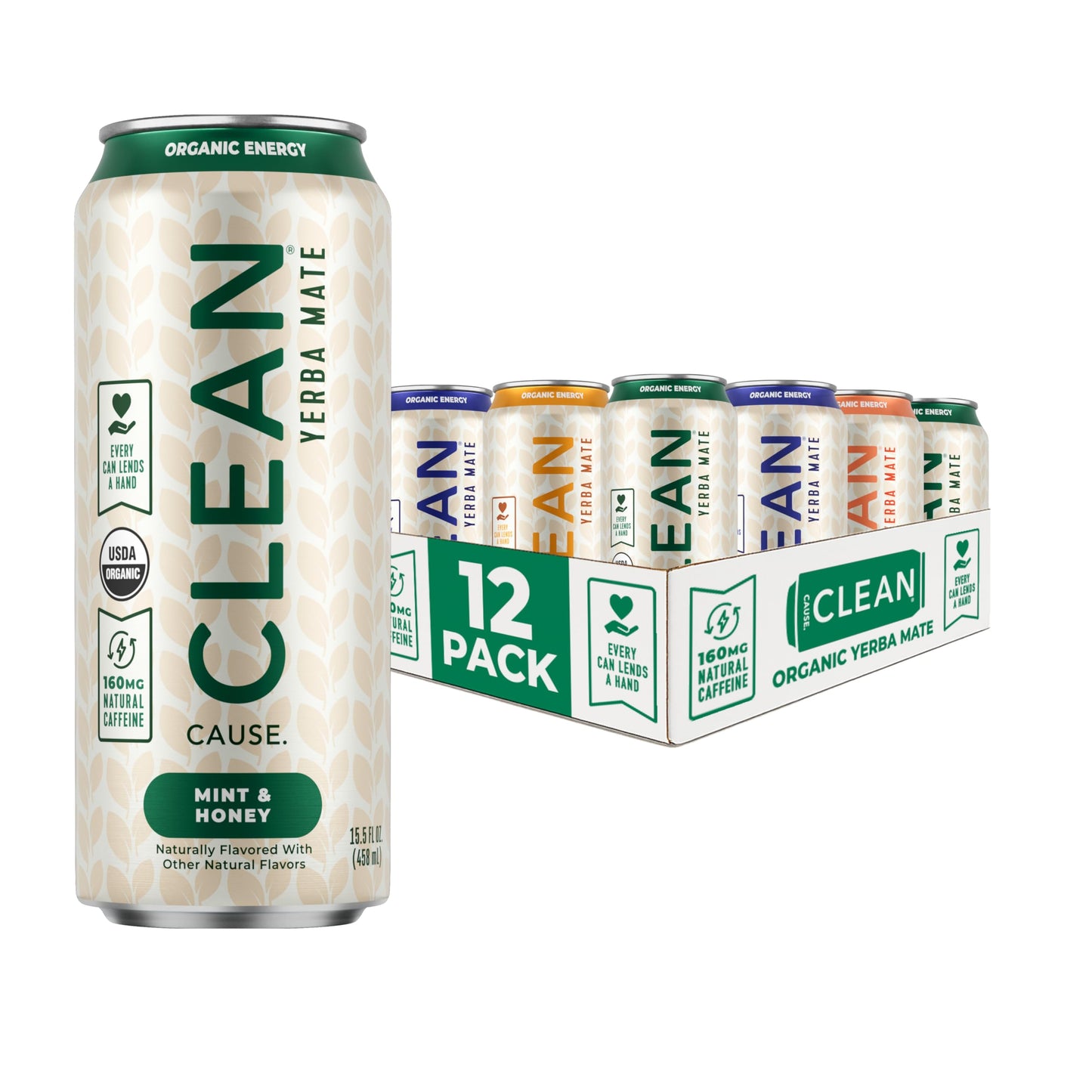 CLEAN CAUSE Organic Yerba Mate Tea Variety Pack, 12-Pack Case, Non-Carbonated, 15.5oz Cans, 160mg Caffeine