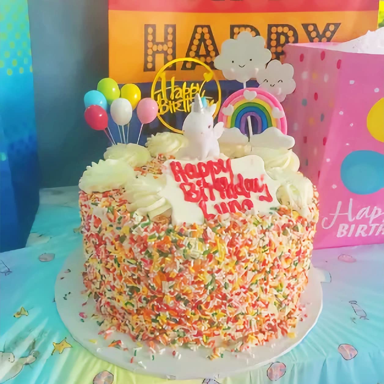 Unicorn Cake Topper, Qoadwem 15Pcs Unicorn Rainbow Cake Toppers For Girls With Rainbow Heart Unicorn Cloud Balloon Happy Birthda