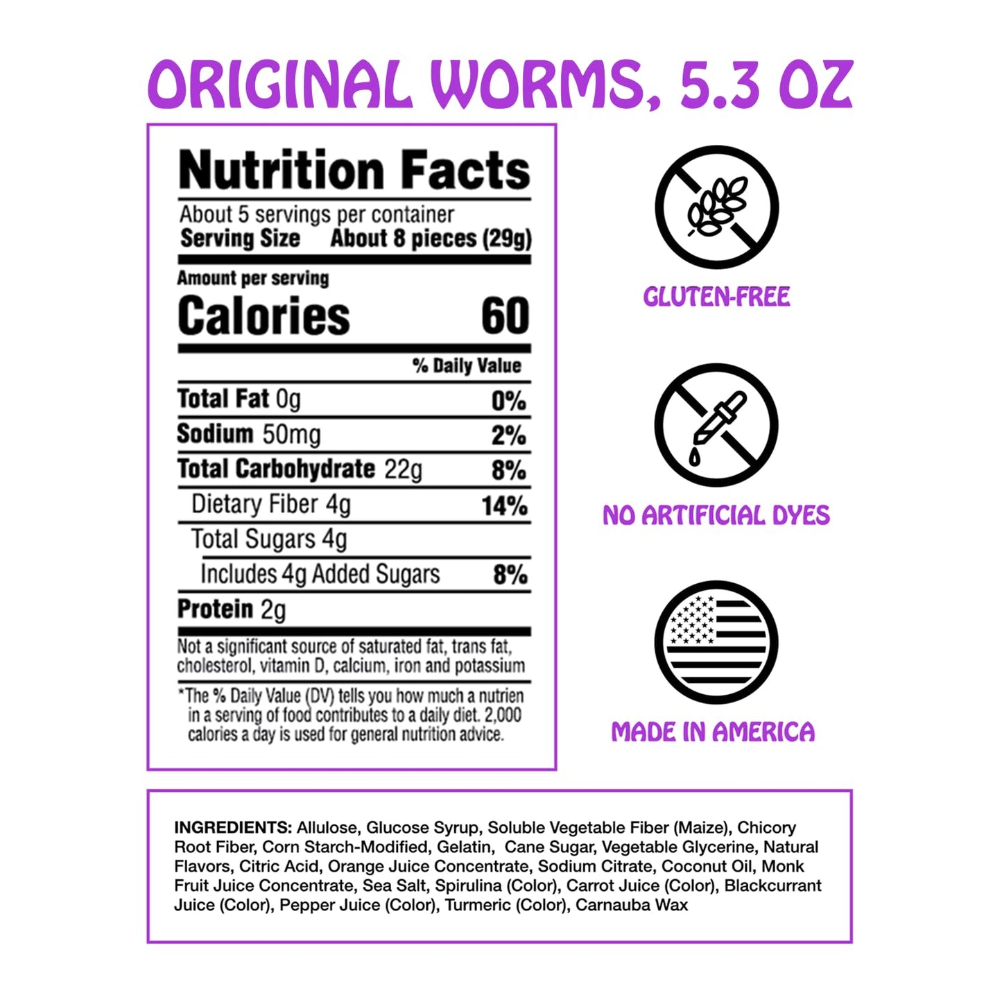 Rotten Gummy Worms - Low Sugar, Low Calorie, Gluten Free Candy - 4 Pack of 5.3 oz Bags