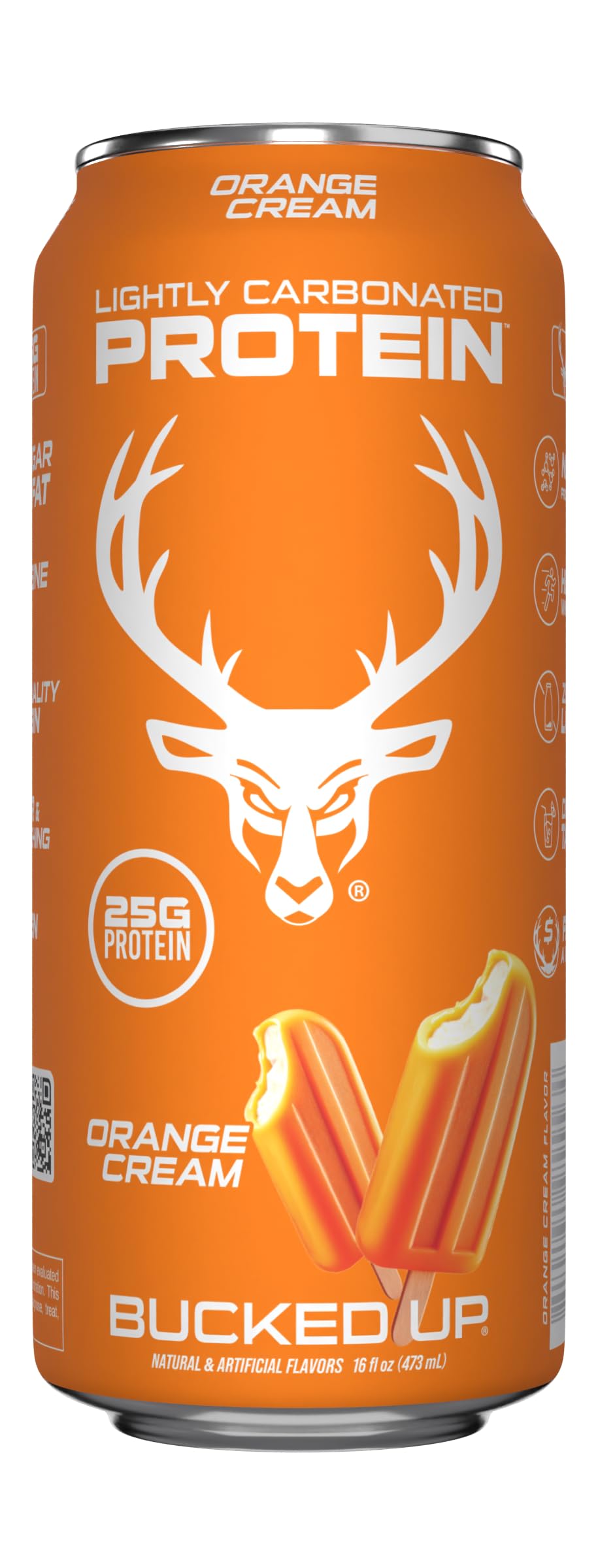 Bucked Up Protein Soda - Lightly Carbonated, Zero Sugar, 25g Whey Isolate - 12 Pack, 16 oz Cans (Orange Cream)