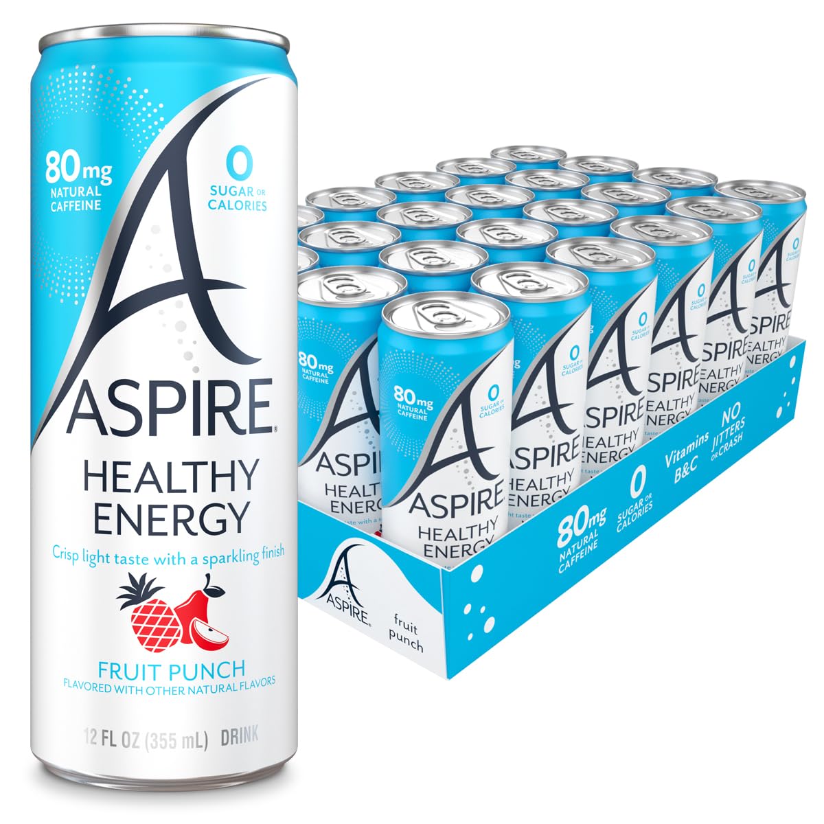 Aspire Fruit Punch  Healthy Energy Drink 80Mg Natural Energy Blend  Zero Sugar No Carbs Keto Friendly  24 Pack Green Tea Sugar Free Drink Low Energy Blend Zero Calorie