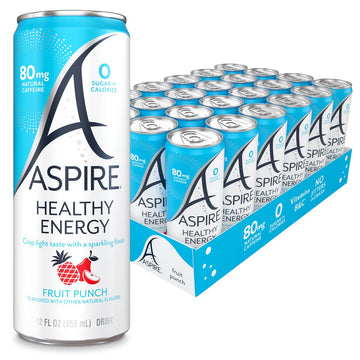 Aspire Fruit Punch  Healthy Energy Drink 80Mg Natural Energy Blend  Zero Sugar No Carbs Keto Friendly  24 Pack Green Tea Sugar Free Drink Low Energy Blend Zero Calorie