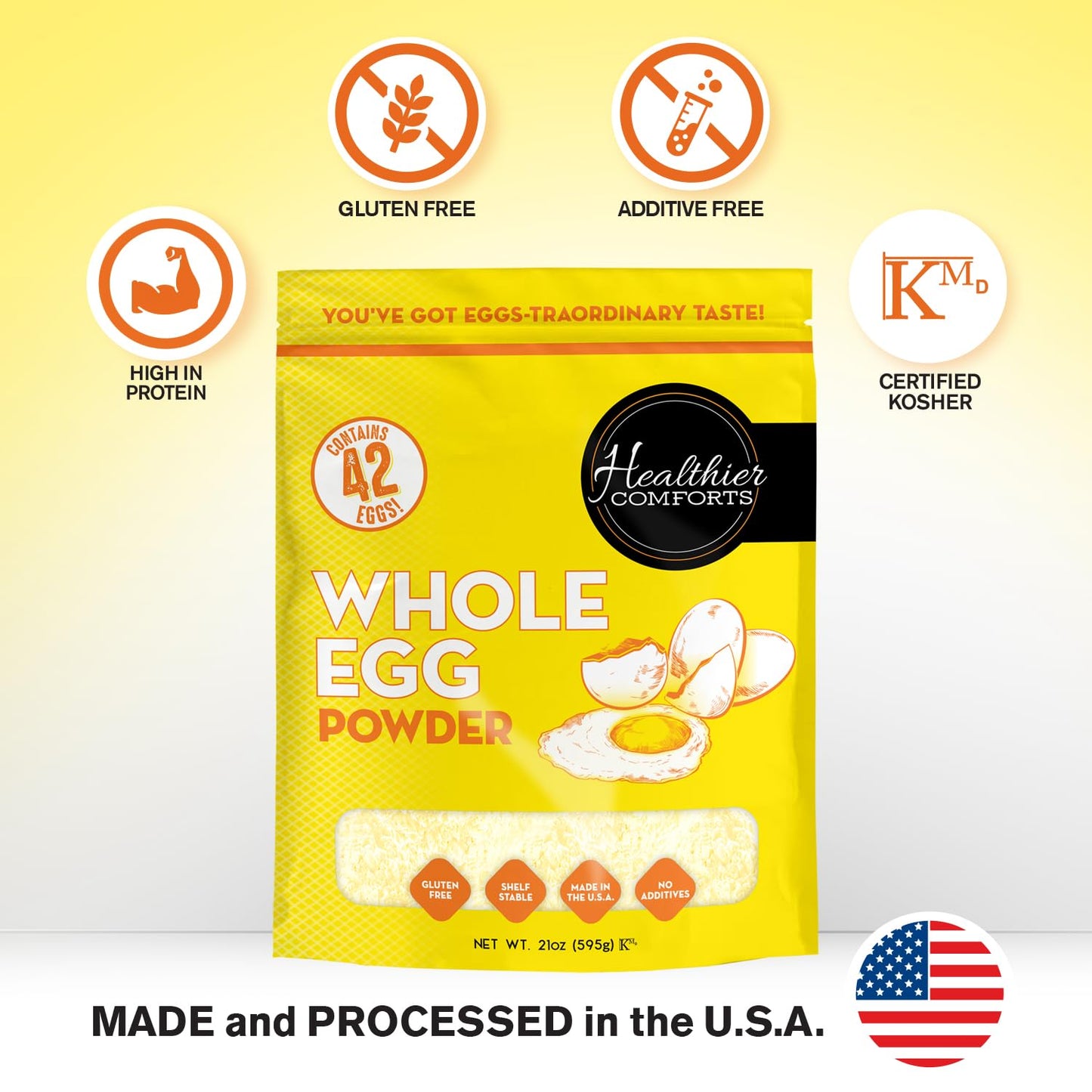 Healthier Comforts Whole Egg Powder, Gluten Free, Pasteurized, Ready to Eat, 21 oz