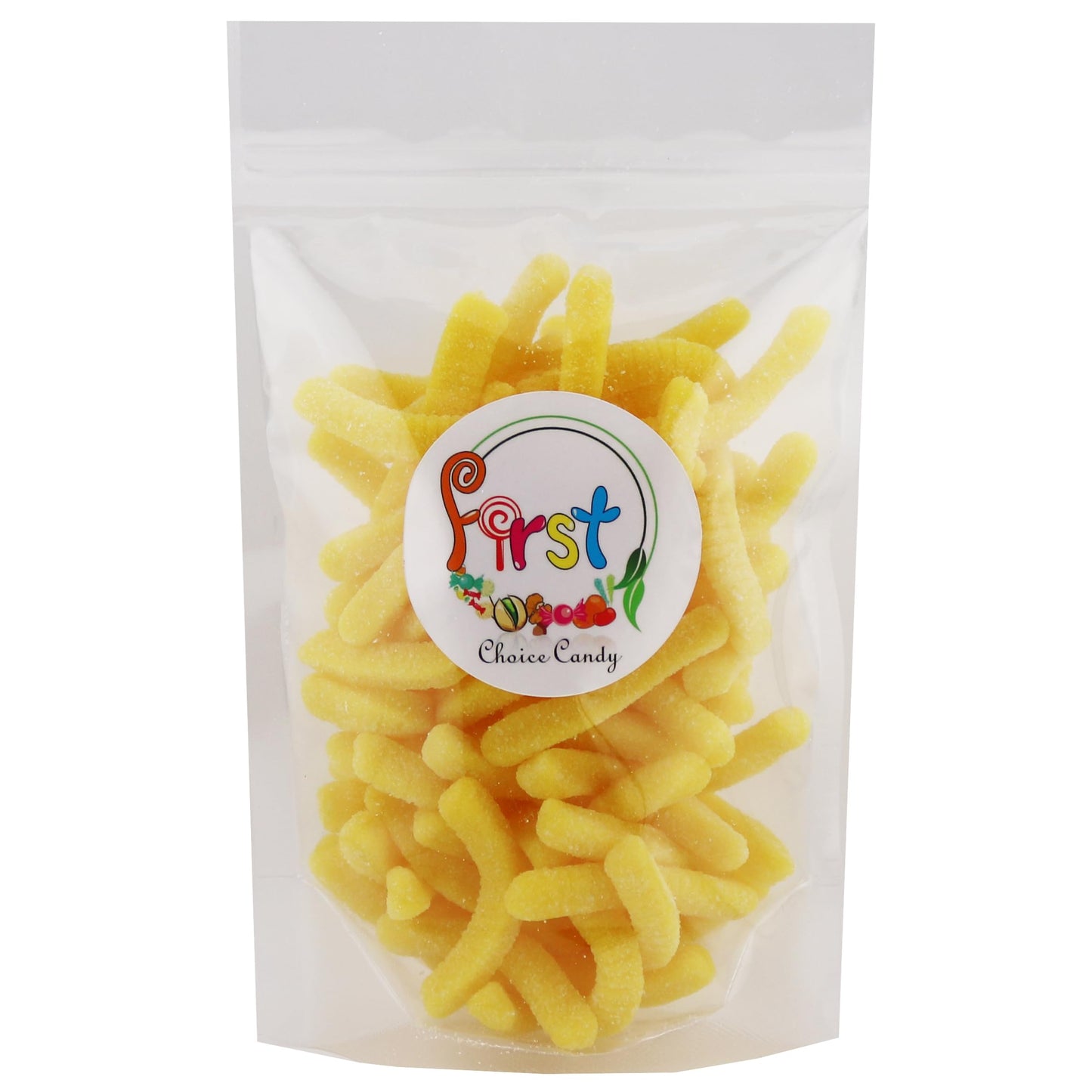 Firstchoicecandy Sweet & Sour Gummy Worms, Multi Flavors And Solid Colors (2 Pound, Sour Yellow Pineapple)