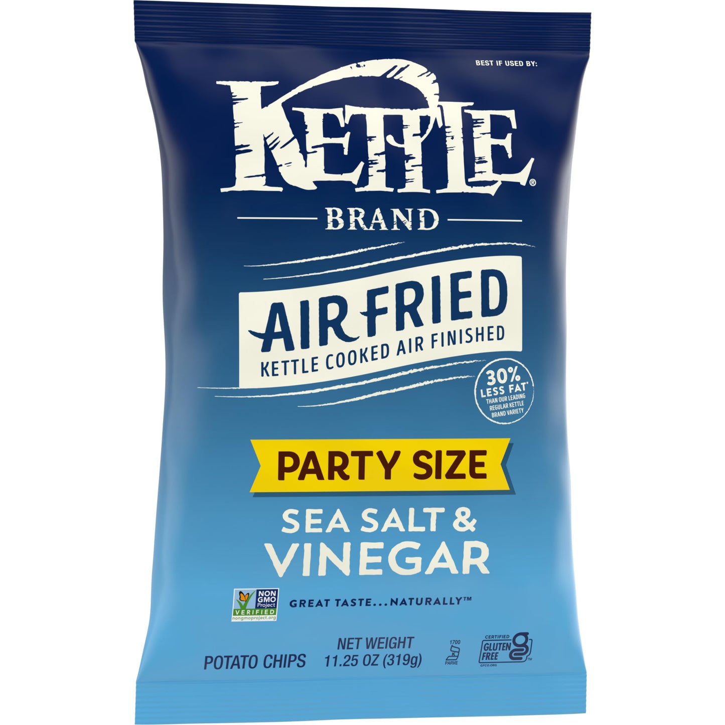 Kettle Brand Potato Chips, Air Fried Sea Salt and Vinegar Kettle Chips, 11.25 Oz Party Size Bag