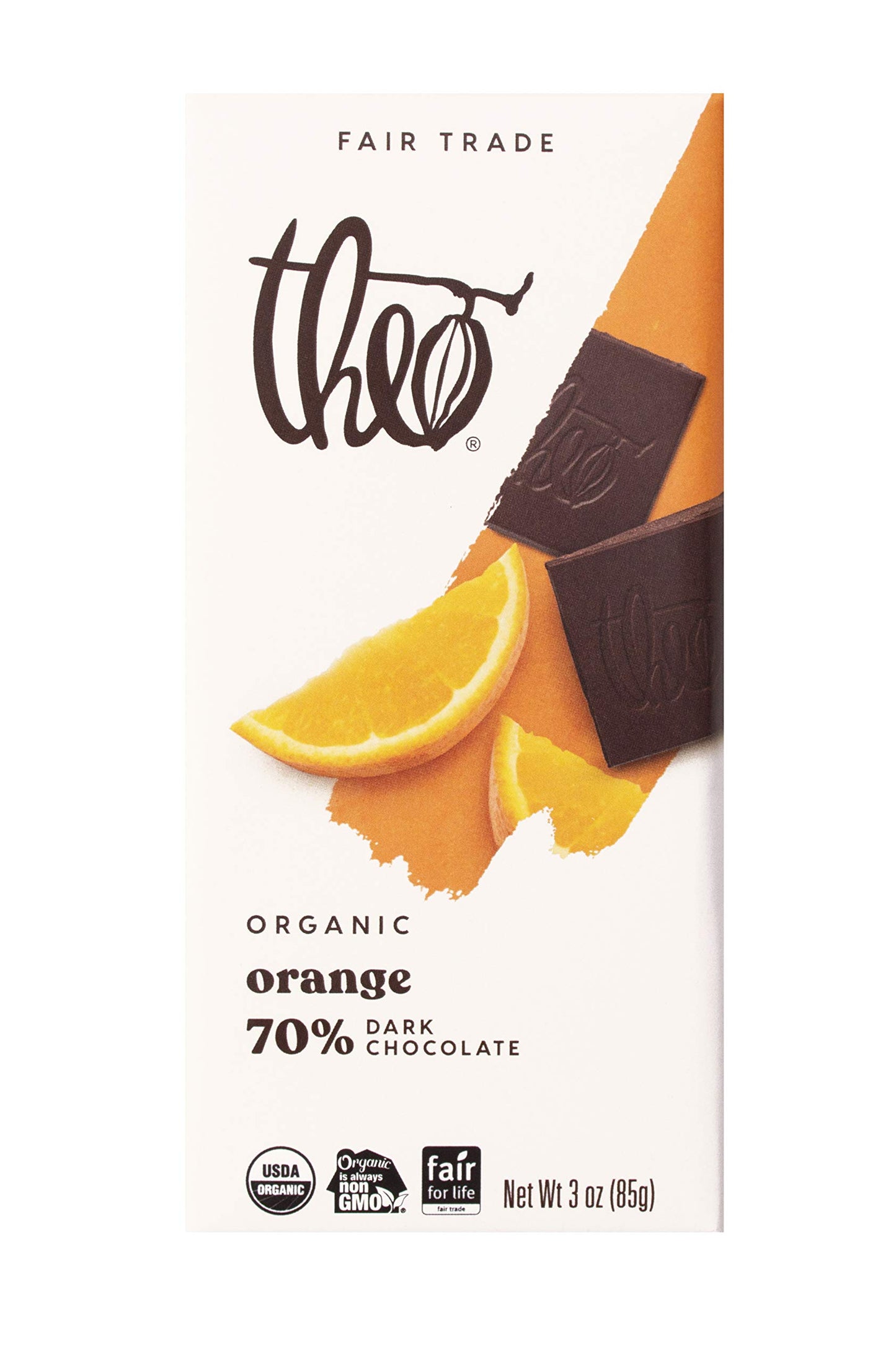 Theo Chocolate Orange Organic Dark Chocolate Bar, 70% Cacao, 6 Pack | Vegan, Fair Trade