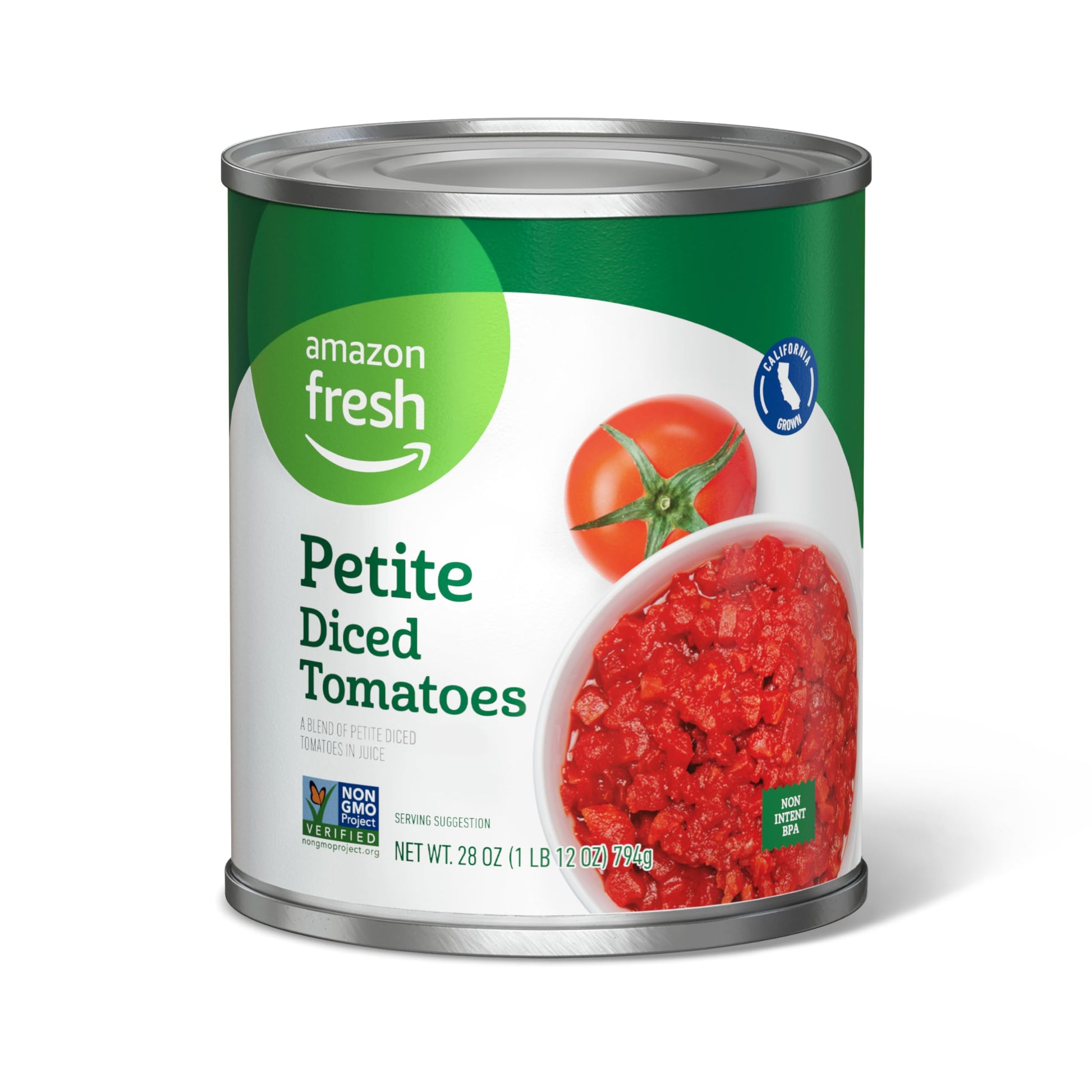 Amazon Fresh Petite Diced Tomatoes, 28 Oz, 1.75 Pound, Pack of 1