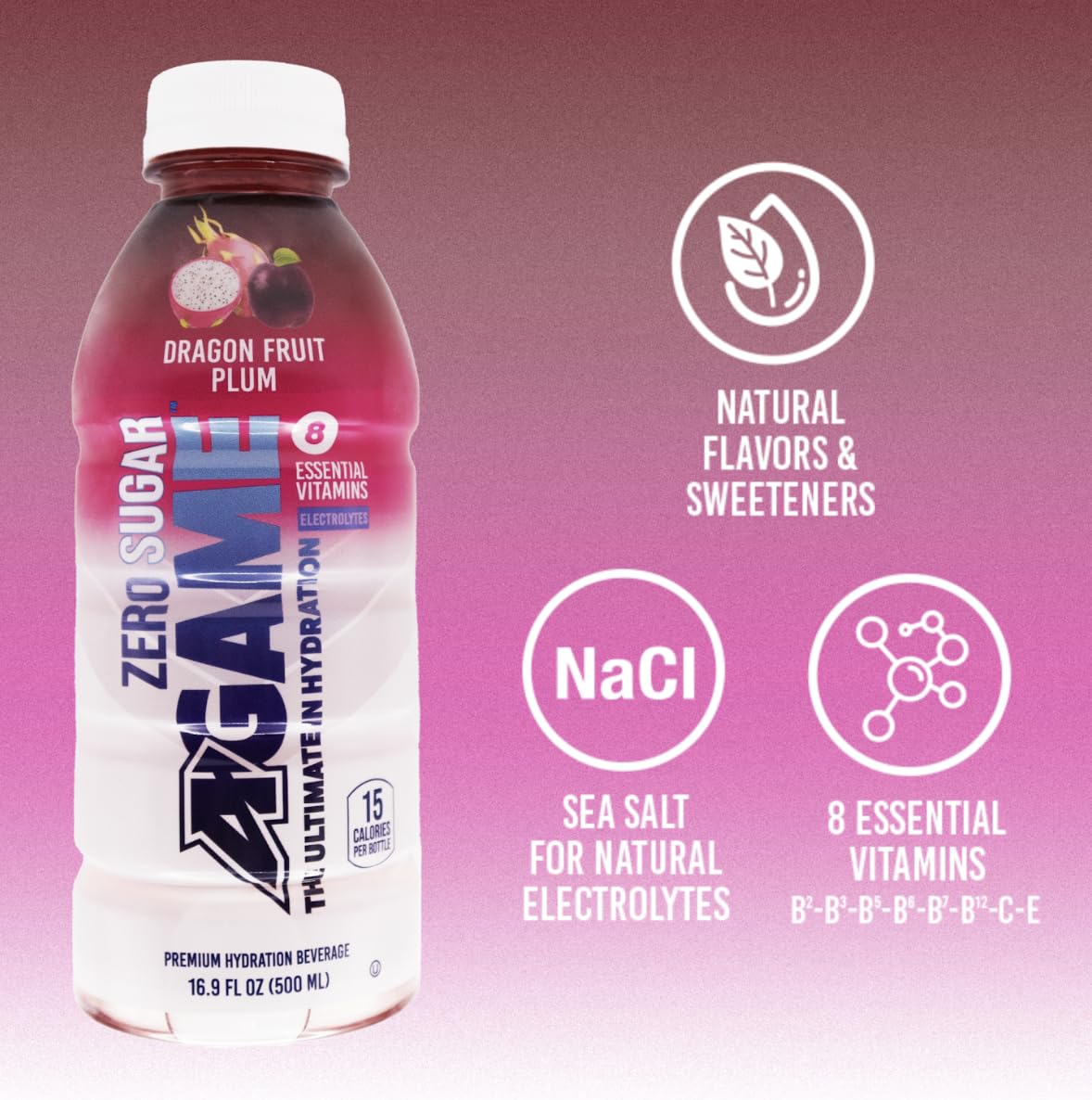 A-Game Zero Sugar Sports Drink, Dragon Fruit Plum Zero Sugar, The Ultimate Sugar Free Hydration Sports Beverage, 8 Essential Vit
