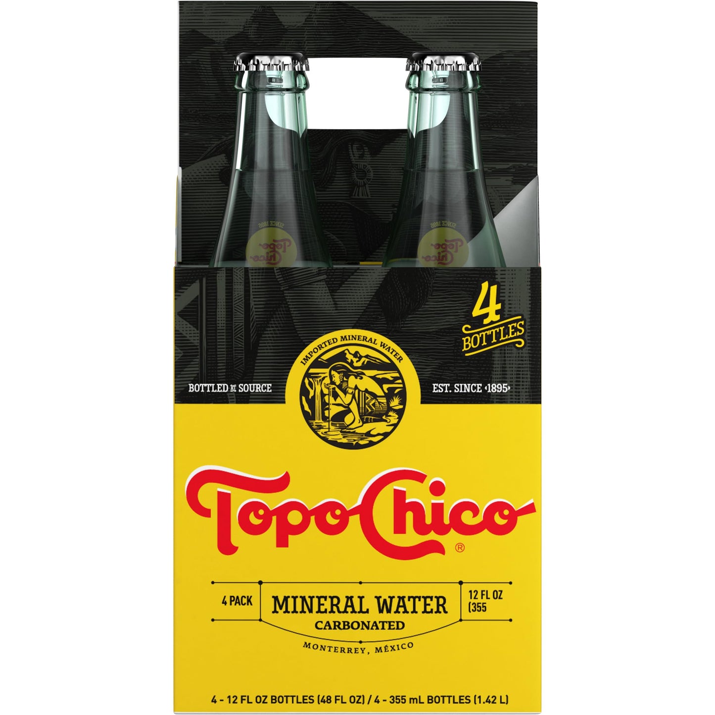Topo Chico Sparkling Mineral Water, Classic, Glass Bottles, 12 Fl Oz, Pack of 4