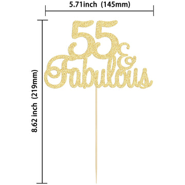 Gyufise 1Pcs 55 & Fabulous Cake Topper Glitter Fifty Five And Fabulous Cake Toppers Happy 55Th Birthday Cake Pick For 55Th Weddi