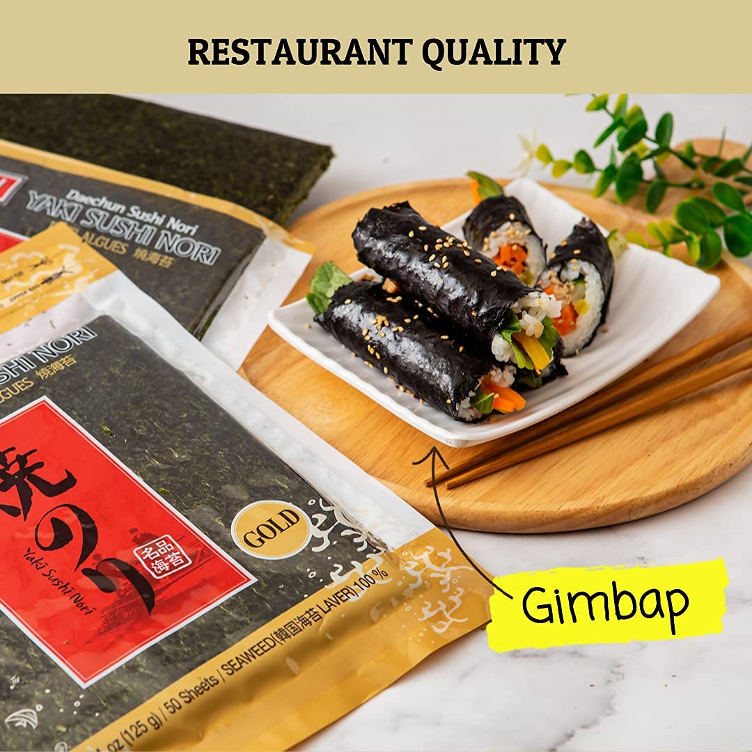 Choi'S 1(Daechun) Roasted Seaweed, Gim, Sushi Nori - (50 Full Sheets)- Gold Grade- Vegan, Keto, Gluten Free, Full Of Fiber, Vita