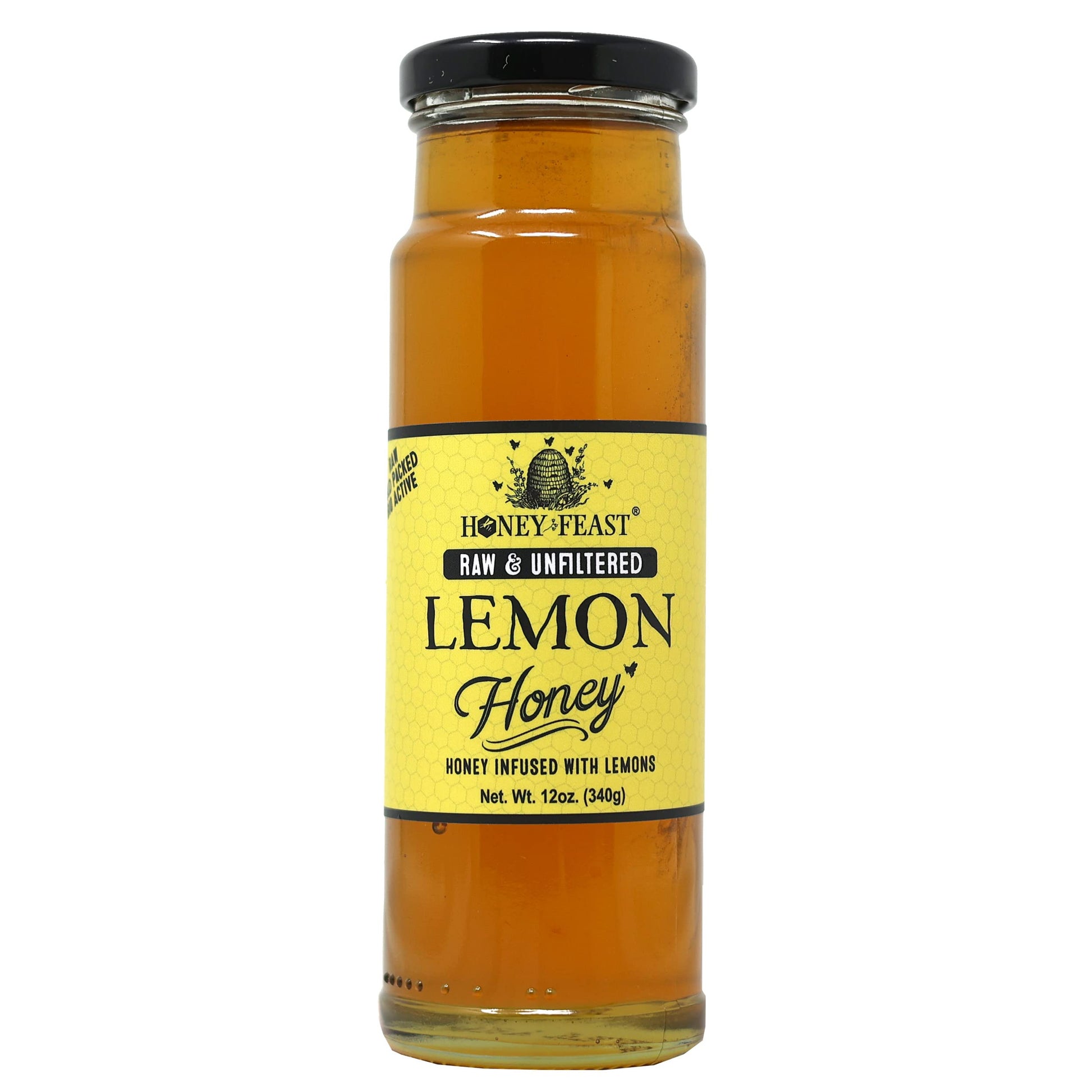 Honey Feast Organic Lemon Honey 12Oz | Raw Unfiltered Honey Infused With Florida Organic Lemon Zest | Perfect For Tea, Gourmet D