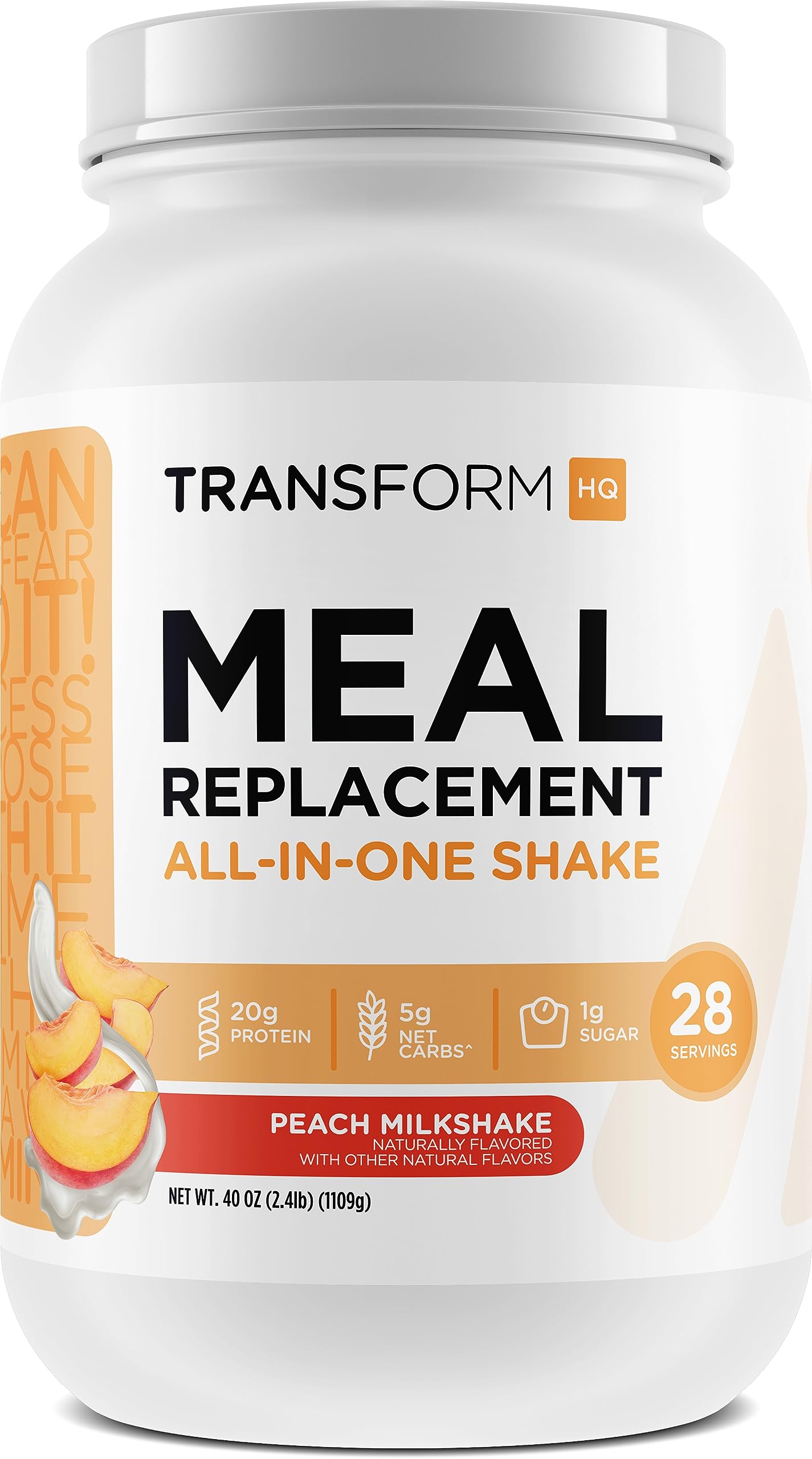 TransformHQ Meal Replacement Shake Powder 28 Servings (Peach Milkshake) - Gluten Free, Non-GMO