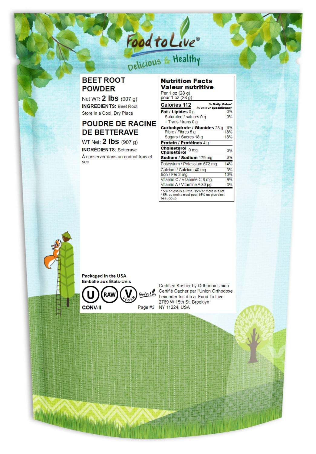Beet Root Powder, 2 Pounds - Finely Ground Dried Beet Root, Pure, Kosher And Vegan, Raw Superfood. Bulk Powder. Rich In Folate,