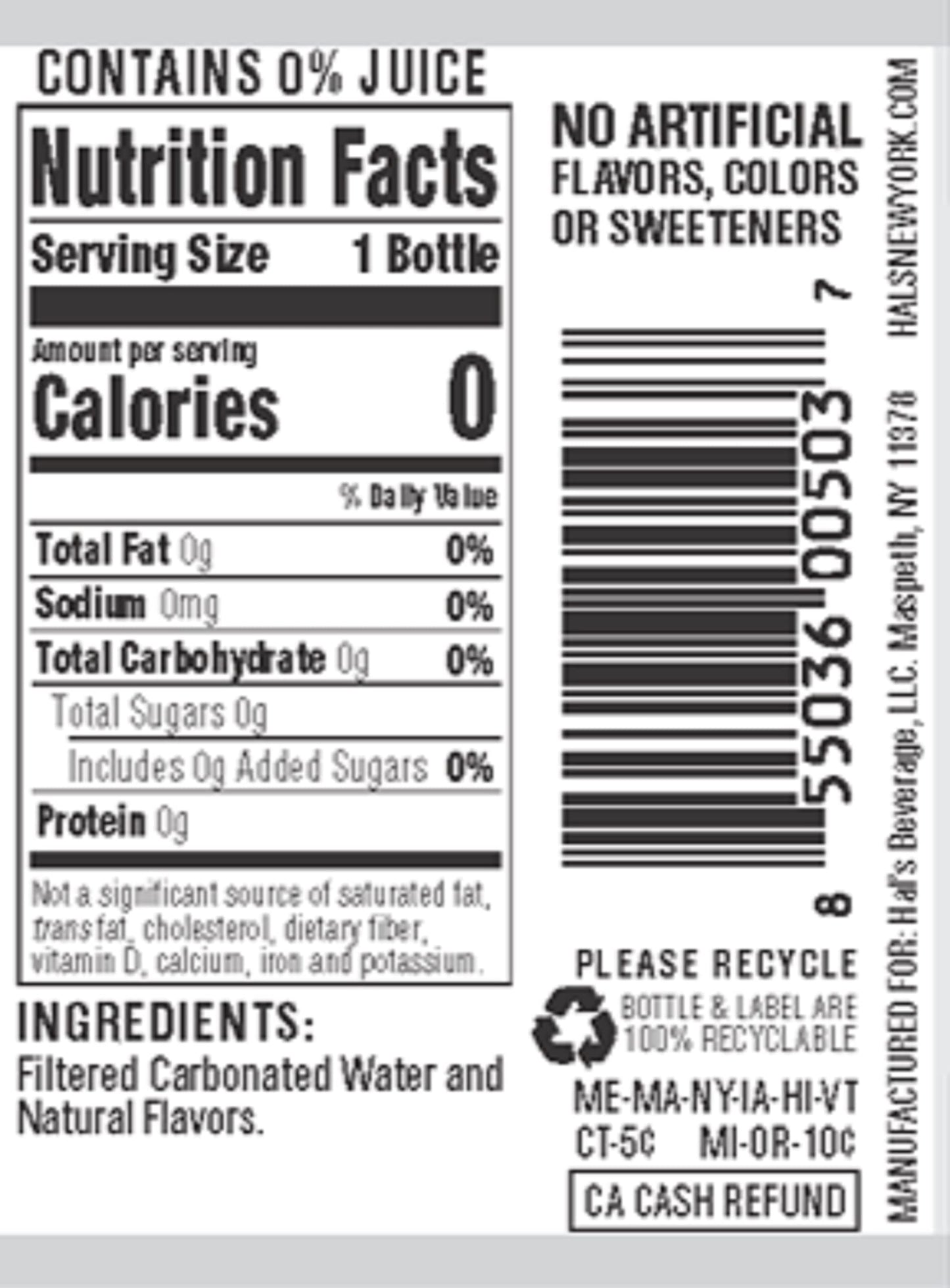 Hal's New York Seltzer Carbonated Black Cherry Flavored Sparkling Water, Zero Sugar, Zero Calorie, Zero Carbs, 20 Fl Oz (Pack of