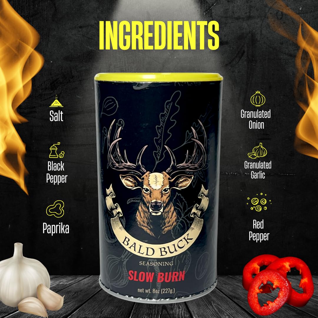 Bald Buck BBQ Seasoning Pack of 2 - Rib Rub for Chicken, 8 Oz (1 Bold Taste + 1 Slow Burn)