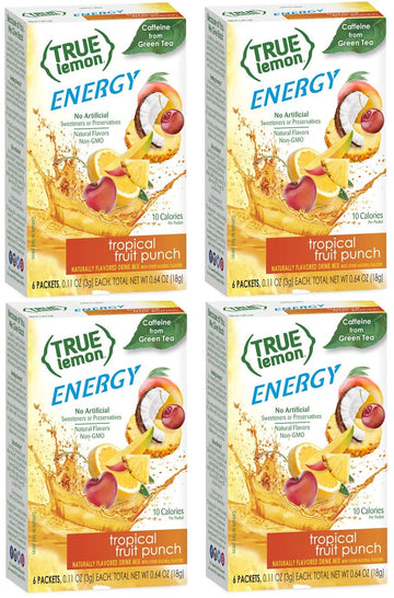 TrueLemon Energy Drinks Tropical Fruit Punch 4 boxes of 6 Each 24 total
