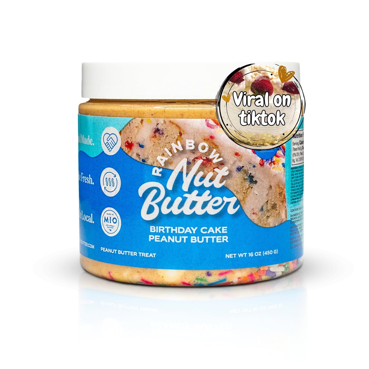 Rainbow Nut Butter, Birthday Cake Peanut Butter Spread, Treat, Snack, Vanilla Sprinkles Frosting, White Chocolate, High Protein 