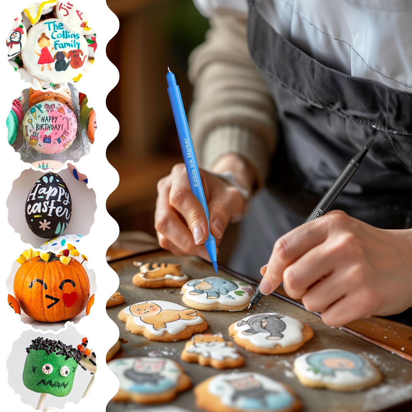 Jewem Edible Markers For Cookie Decorating, Upgrade 12Pcs Ultra Fine Tip(0.5Mm) Food Coloring Pens, Double Side Food Grade Pens For Decorating Fondant Cakes, Easter Eggs, Frosting, Macaron+ Kids Gifts